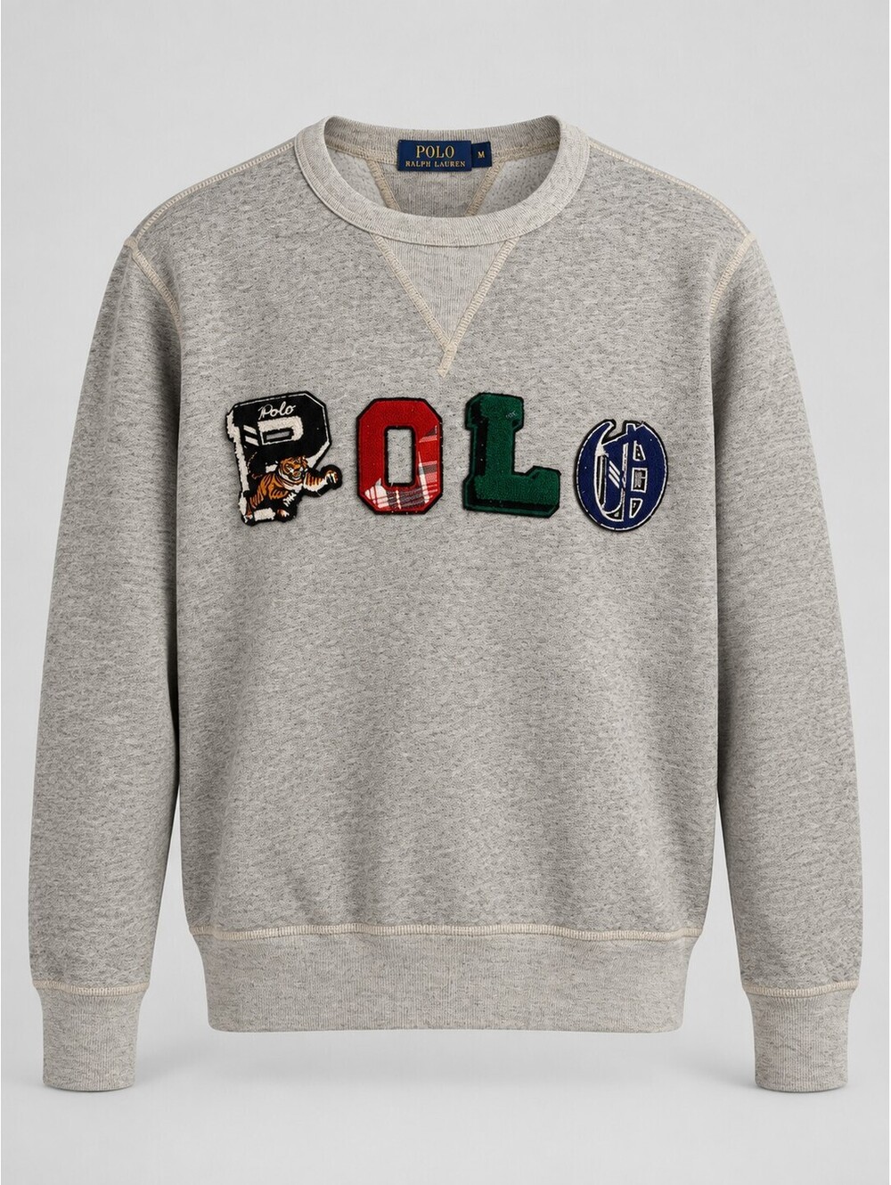 Polo Ralph Lauren Men's M Gray Tiger Patch Appliqué Crewneck Sweatshirt